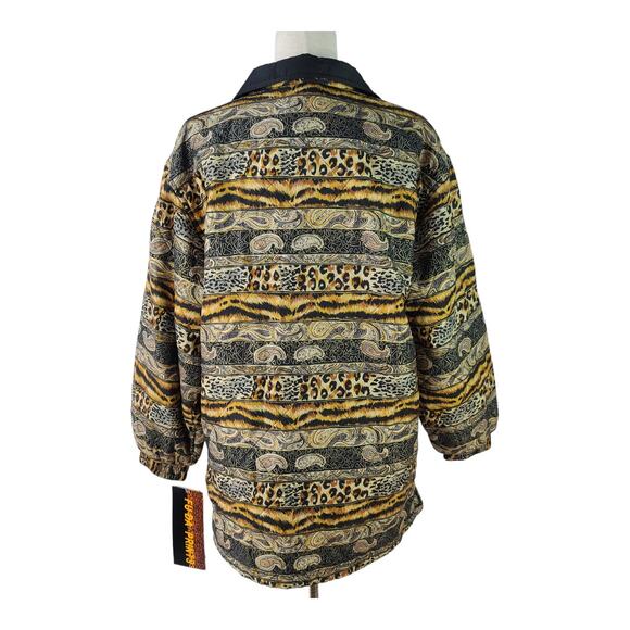 Fuda International Black Gold Paisley 100% Silk Quilted Lined Jacket Coat NEW - Picture 3 of 5